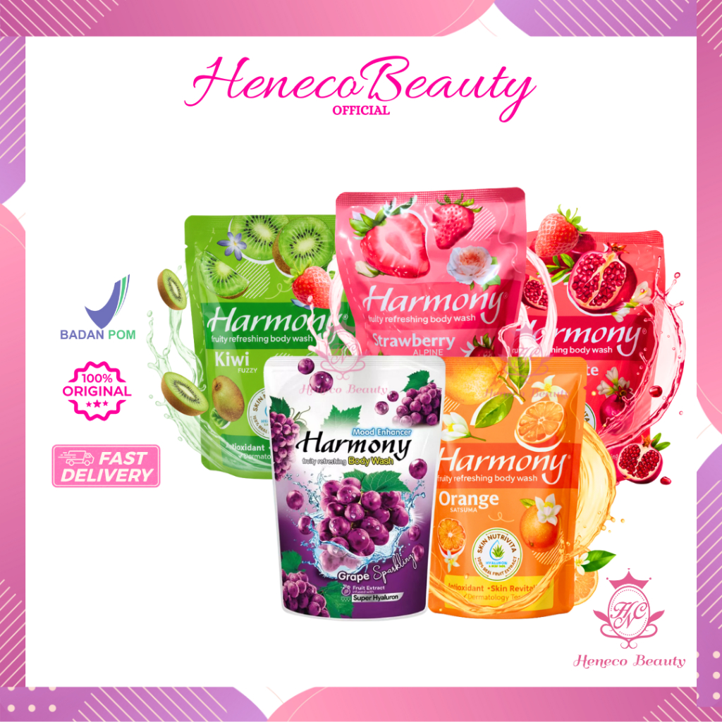 HARMONY Body Wash Fruity Refreshing Pouch 400ml / Sabun Mandi Cair Pouch / Sabun Mandi Cair Aroma Bu