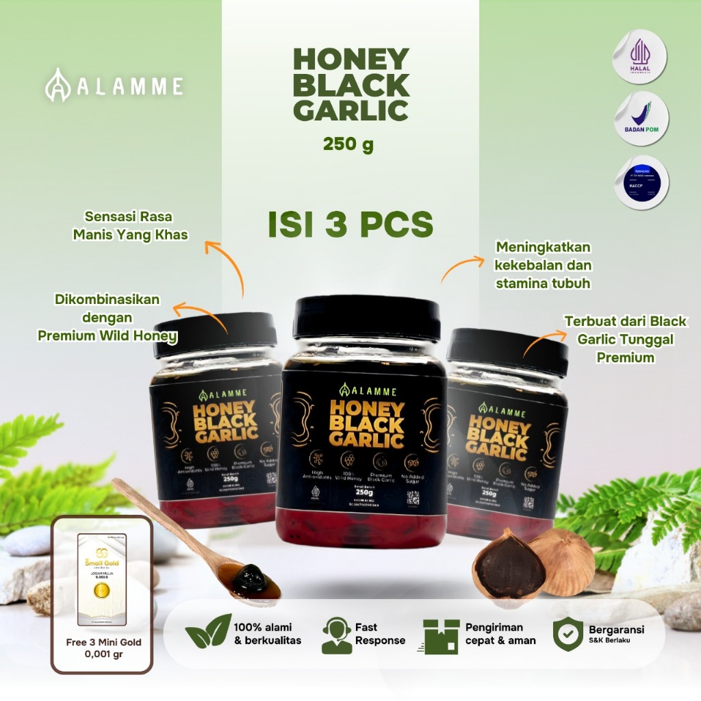 Alamme - Black Garlic Honey Madu Bawang Hitam Tunggal Lanang Premium 250gr 3pcs