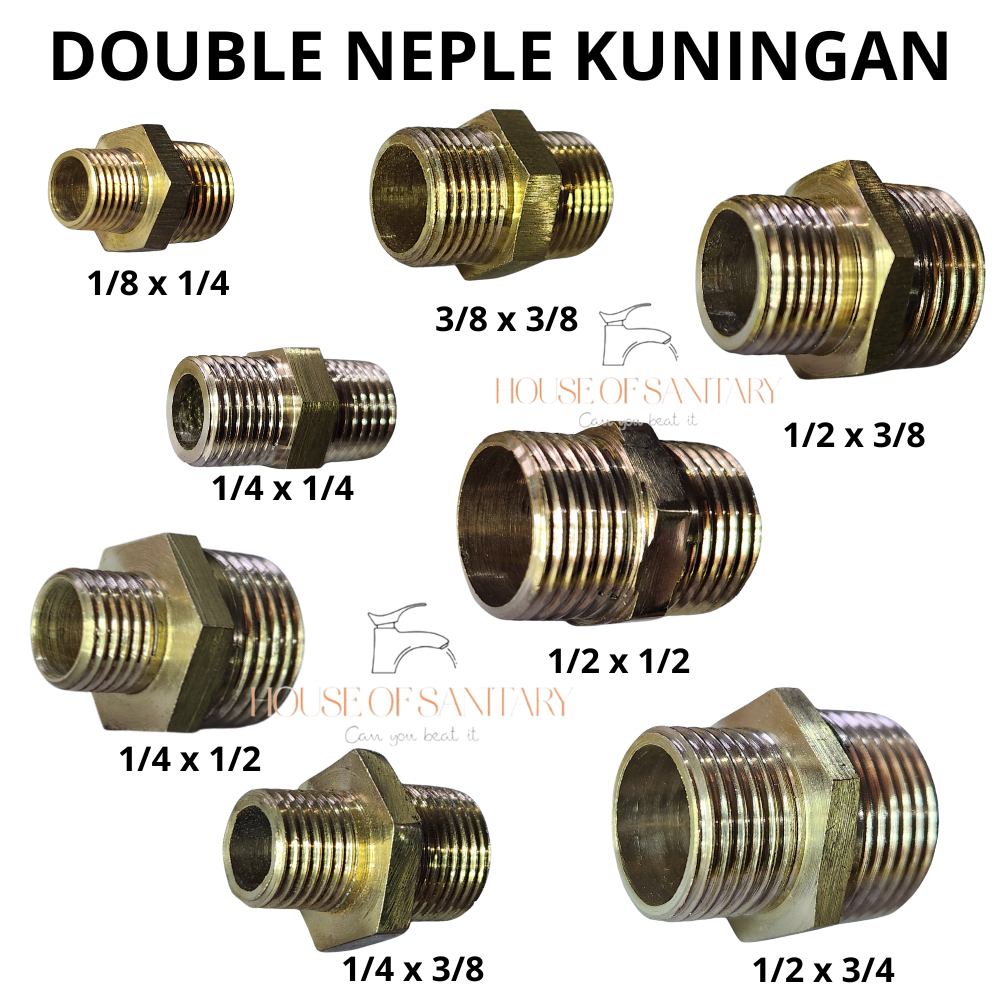 DOUBLE NEPLE KUNINGAN 1/8 1/4 1/2 3/8 3/4 inch/ Dobel Nepel/ Double Nepel/ Fitting PIPA/Sambungan Fl