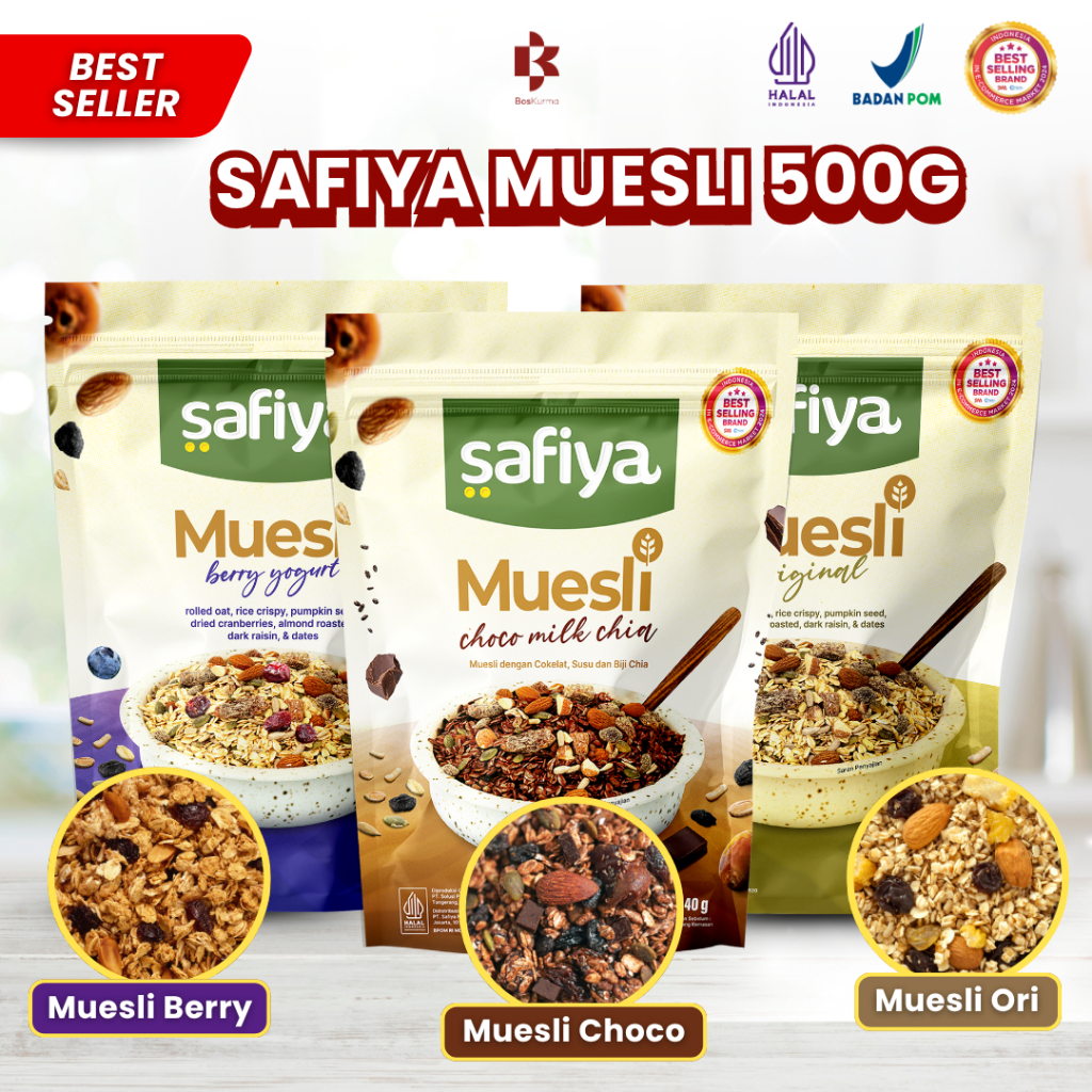Muesli Safiya 500 Gram - Muesli Berry Yogurt Muesli Ori Muesli Choco Milk Chia Oatmeal Sereal Sarapa