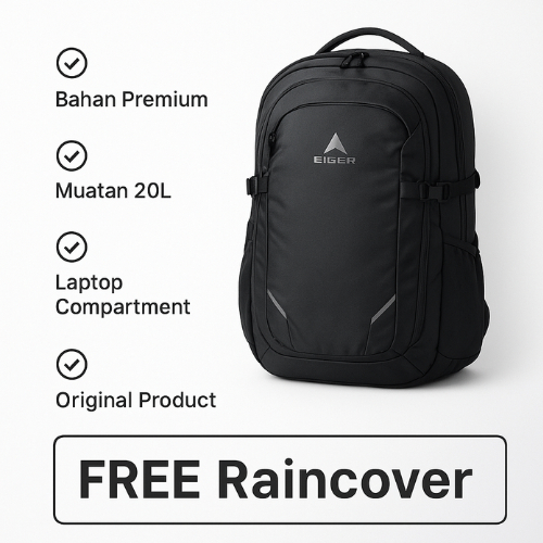 TERLARIS Tas Eiger Forlog 20L Original – Ransel Laptop 14 inch Kekinian -Tas Sekolah Hitam Pria