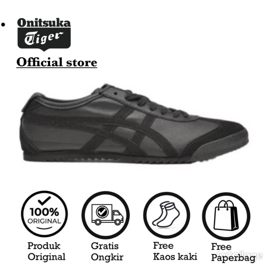 sepatu onitsuka tger mexico 66 ORIGINAL nippon made japan full black//free paperbag & kaos kaki