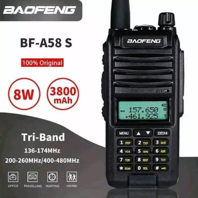 HT Handy Talky  baofeng A58S 128CH TRI Band IP57 Waterproof Walkie Talkie A58 Murah 1000km HT Terbar