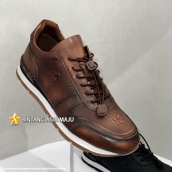 SEPATU SNEAKERS KULIT EVERBEST PRIA ORIGINAL BRANDED COKLAT BROWN EM21