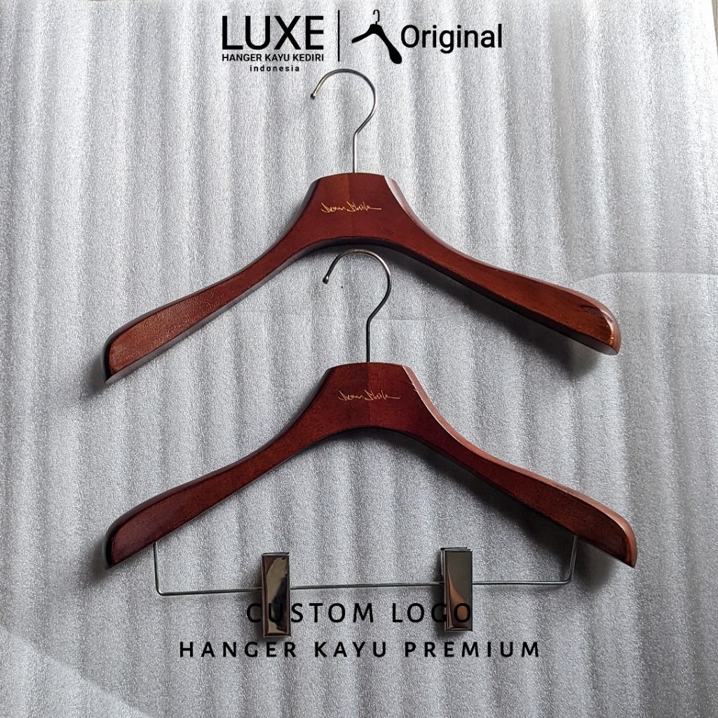 BRANDING LOGO - hanger kayu coklat luxe & jepit
