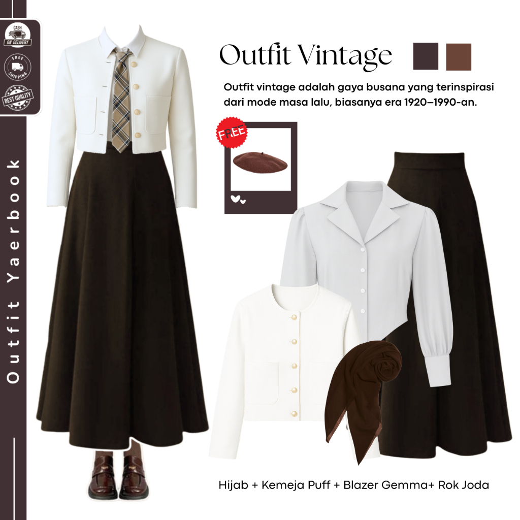 One set Dark Academia(Blazer Gemma + Blouse + Rok Joda ) OOTD Yearbook Remaja Brown - FO62