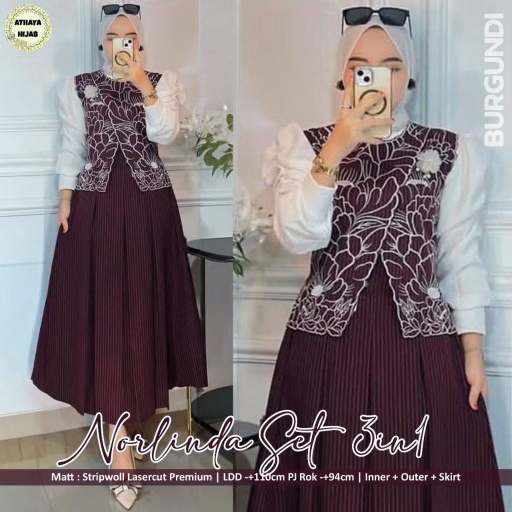 NORLINDA SET 3IN1 / ONE SET 3IN1 VEST KOREA / SETELAN 3IN1 WANITA DEWASA