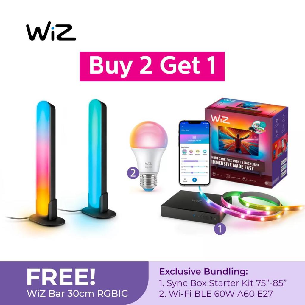 Bundling WIZ 2 - WiZ TV Sync Lights 75”- 85” & WiZ Lampu Smart LED 8,5W RGB FREE WiZ Gradient Light 