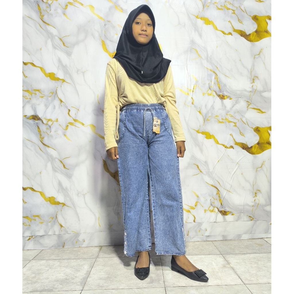 KULOT JEANS ANAK TANGGUNG REMAJA WANITA, BLUE SNOW LOOSE, KULOT JEANS ANAK TANGGUNG REMAJA KEKINIAN