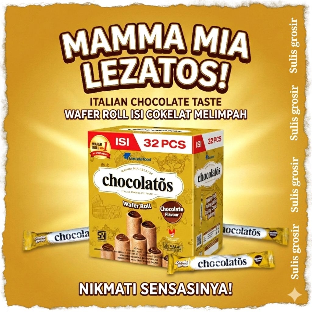 Gery Chocolatos Wafer Roll  Kemasan Baru Per Box Isi 32 Pcs
