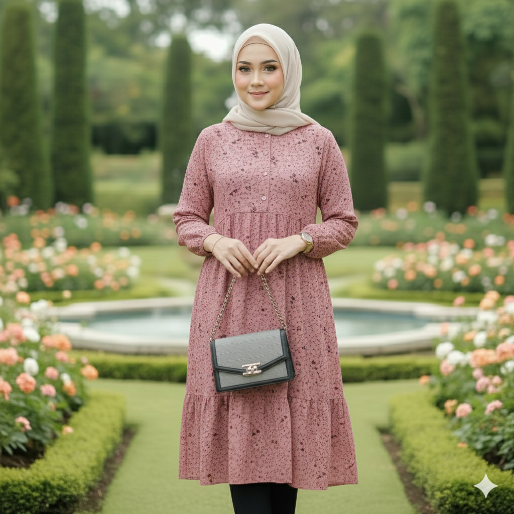 NEW  Tunik Wanita Ceruti Motif Bunga Rangkap Puring