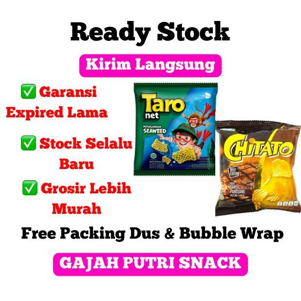 [HARGA PCS TERMURAH] Snack Taro Rasa Rumput Laut 32gr / Keripik Kentang Chitato Sapi Panggang 35gr