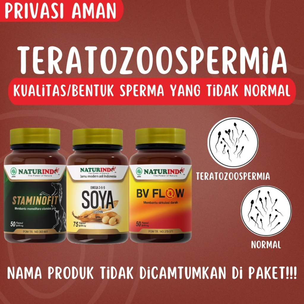 NATURINDO Obat Herbal Teratozoospermia Bentuk Sperma Abnormal Penyubur Pengental Sperma Pria