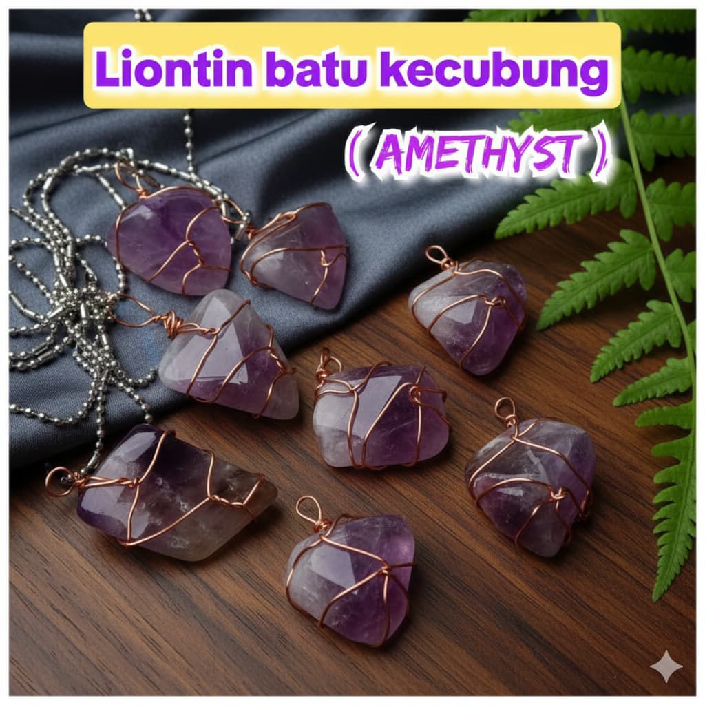 Liontin Batu Kecubung Asli – Amethyst Natural / Perhiasan Healing / Aksesoris Fashion