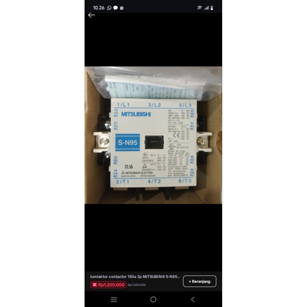 magnetic kontaktor mitsubishi SN95