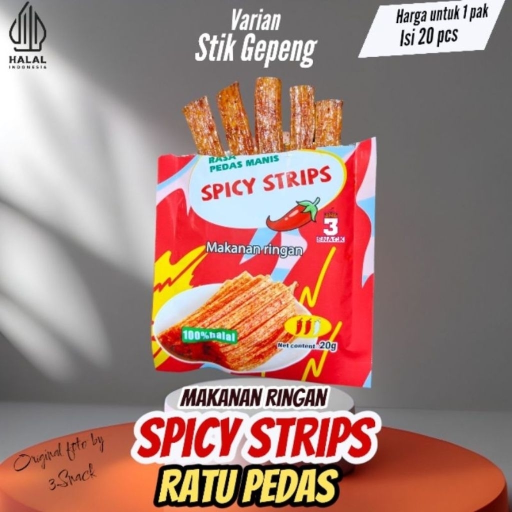 Spicy Strips Latiao 20 Bungkus @20gr STICK GEPENG Ratu Pedas Sanck Cemilan