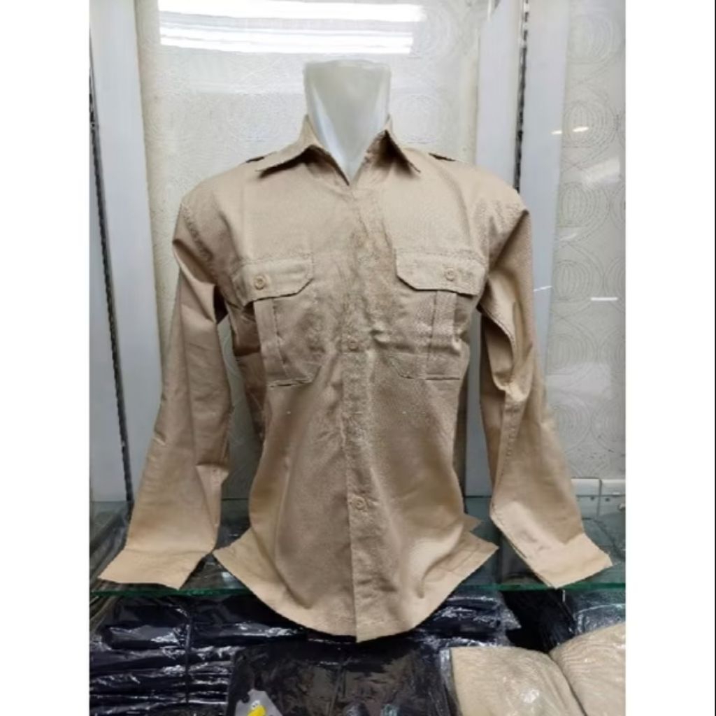 Kemeja PDL PDH Polos Lengan Panjang Warna Cream/Kemeja Kantor Kemeja Kerja Unisex Pria Dan Wanita