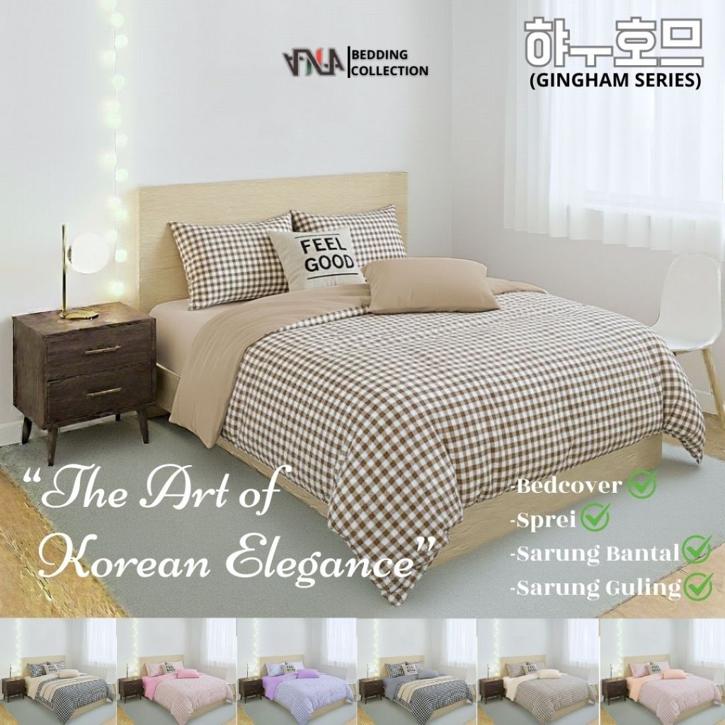 BEDCOVER SET/Bedcover+sprei Motif Kotak-Kotak Kecil Gingham Aeshtetic Korea Ukuran Single-Extra King