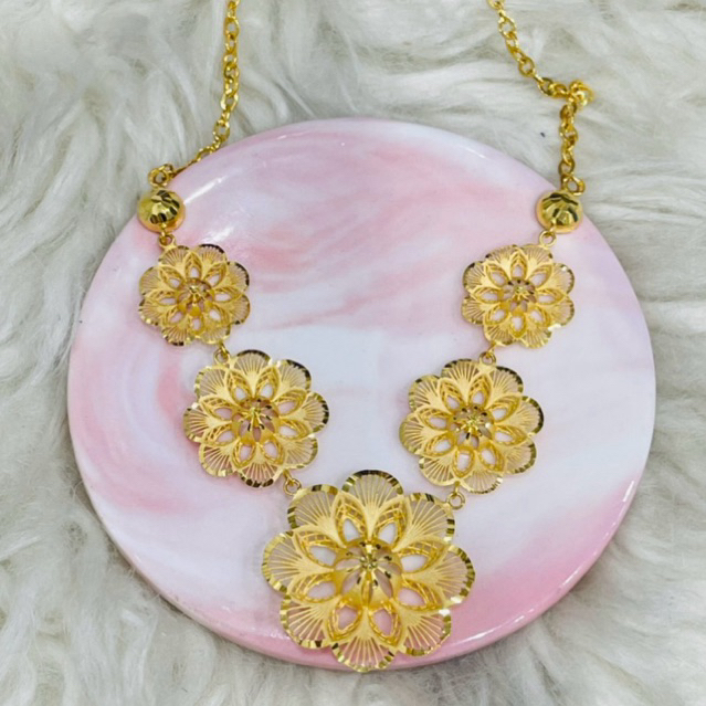 kalung fancy bunga kerawang bunga jejer mewah elegant emas asli kadar 700
