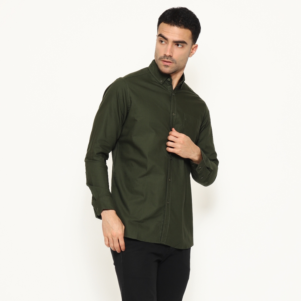 The Producer Kemeja Pria Formal Polos Slim Fit – Kerah Klasik Katun | Army Black Grey Red | S–XXXL