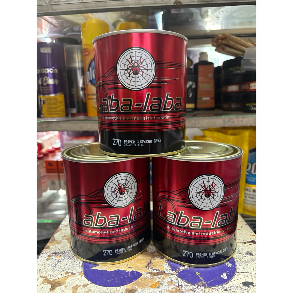 laba-laba -primer surfacer grey-1kg-dasaran cat kayu-cat dasar abu abu