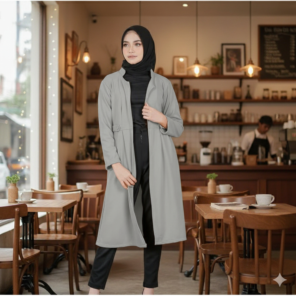 Vika Cardy  Long Outer Cardigan Wanita Waffle Ori Premium Jumbo Oversize Terbaru Tanpa Kancing