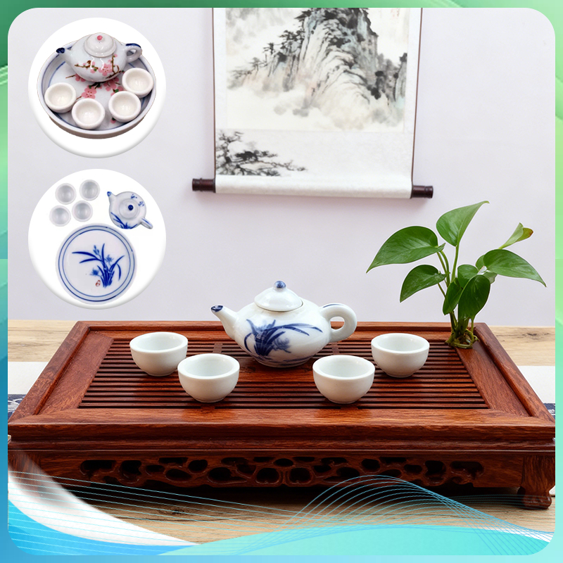 Cangkir Nampan Teko Keramik Mini Miniatur Tea Set Model Miniatur Teko Set