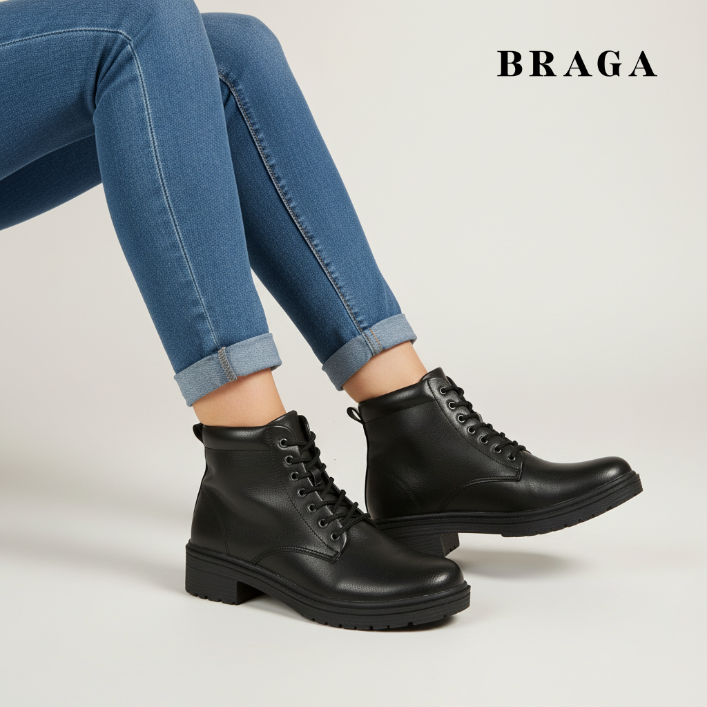 New Braga Ornela B 2871- Sepatu Docmart Boots Fashion Wanita Casual Kuliah Kerja Hangout Hak