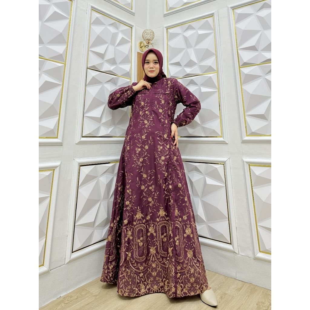Nura Collection Official - Fauzana Dress NM - Gamis Katun Bolong BKK Premium Full Furing - Gamis Leb