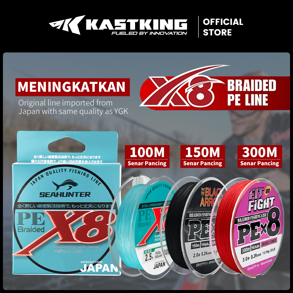 [OFFICIAL] KASTKING PE X8 Senar Pancing Fit&Fight Blue Shark 300M, 150 M 100 Meter,10-60LB, Tail PE 