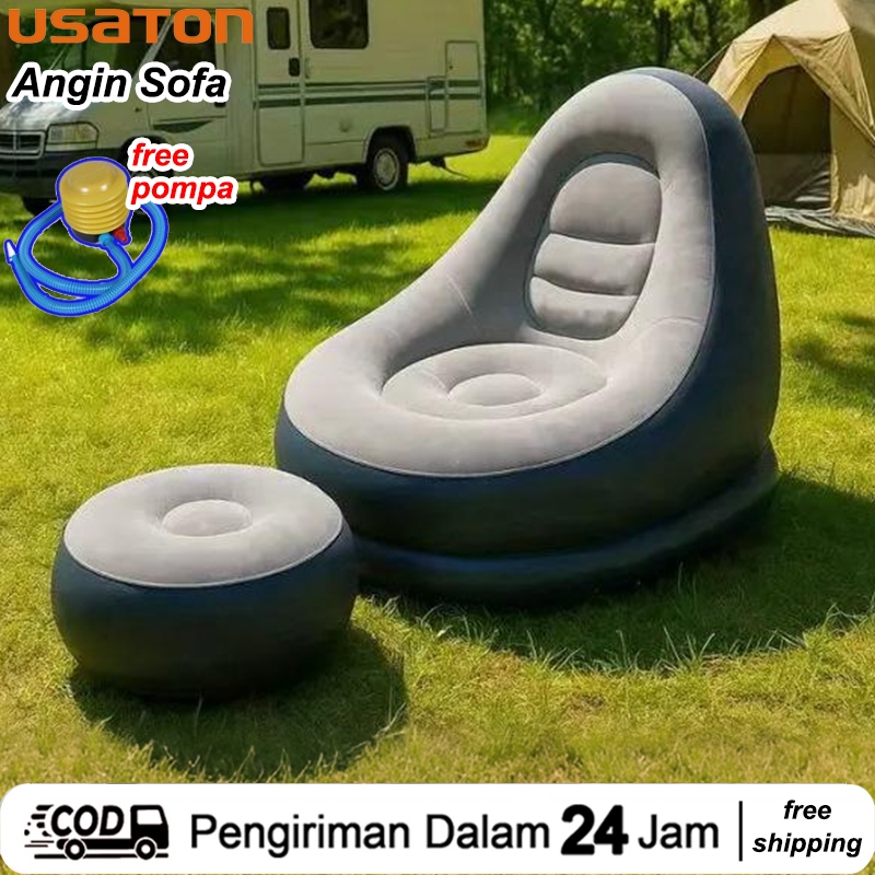 Sofa angin jumbo Sofa Santai Angin Portable Sofa Tiup Dengan Sandaran kasur Angin free pompa Bed Ang