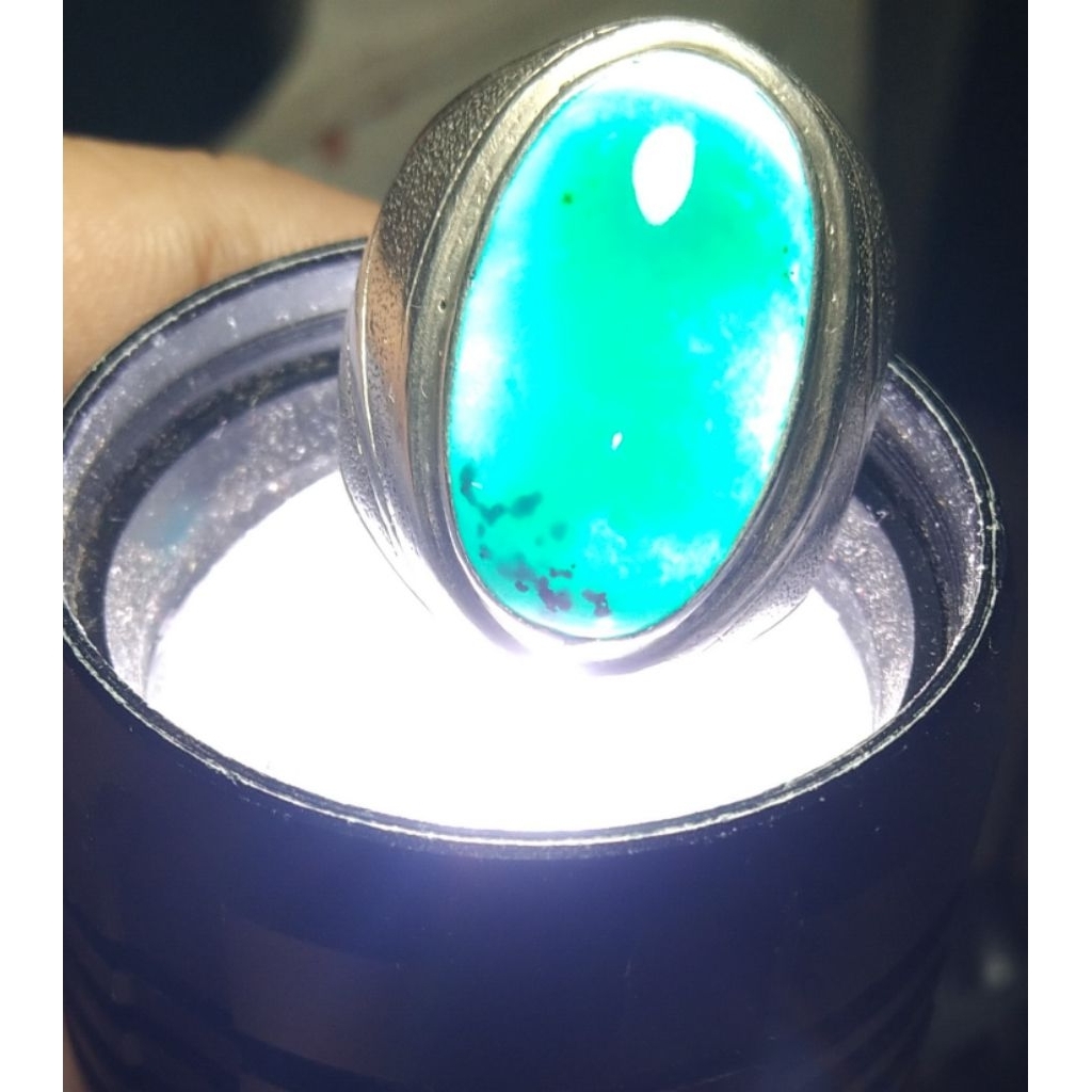 Natural Chrysocolla Chalcedony / Bacan. Ring Perak