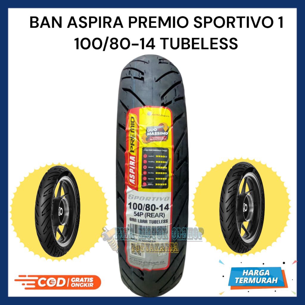 Ban Matic 100/80-14 Tubeless Ban Aspira Premio Sportivo 1 100/80 Ring 14 Original