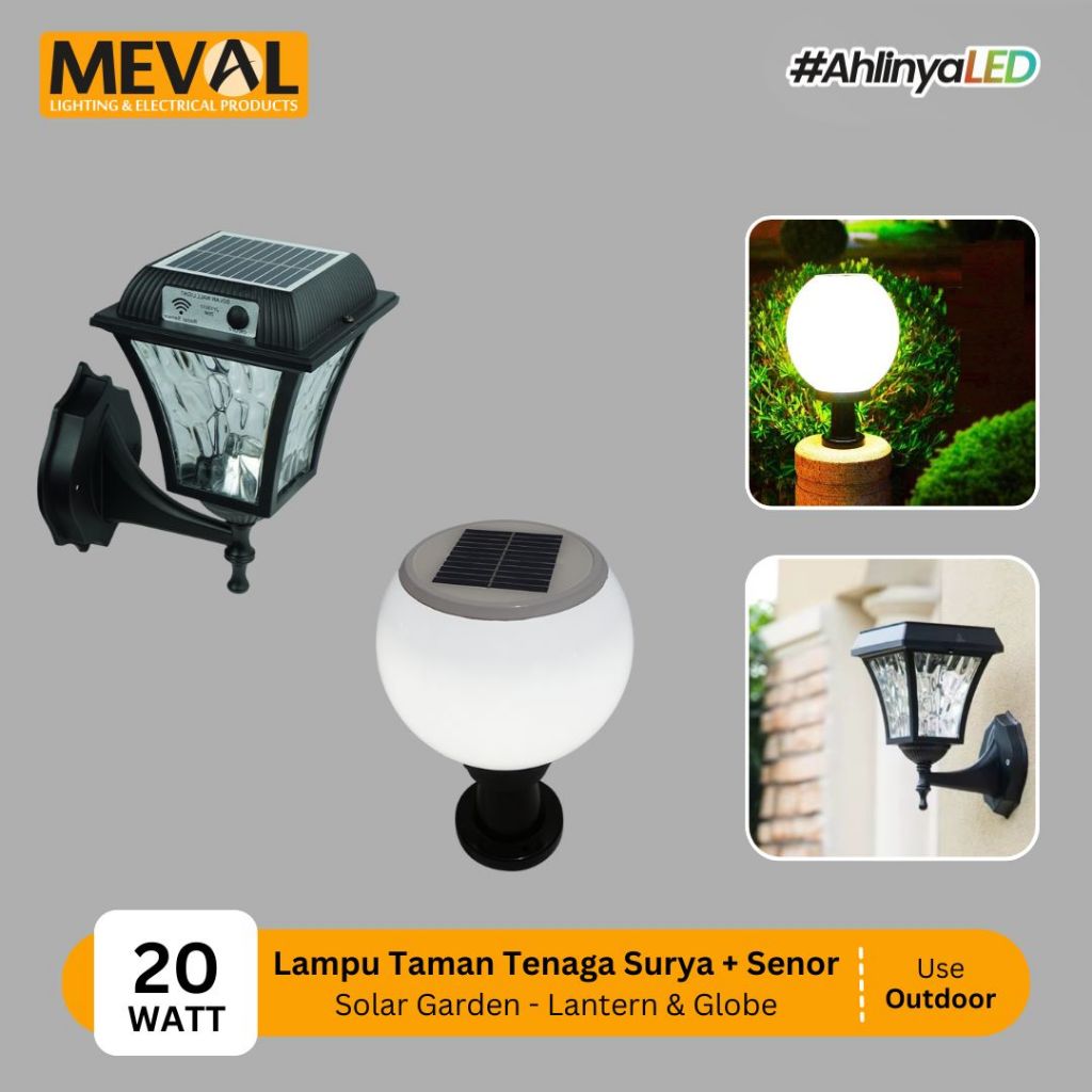 MEVAL Lampu Taman LED Solar Panel Surya Garden Globe & Lantern + Sensor