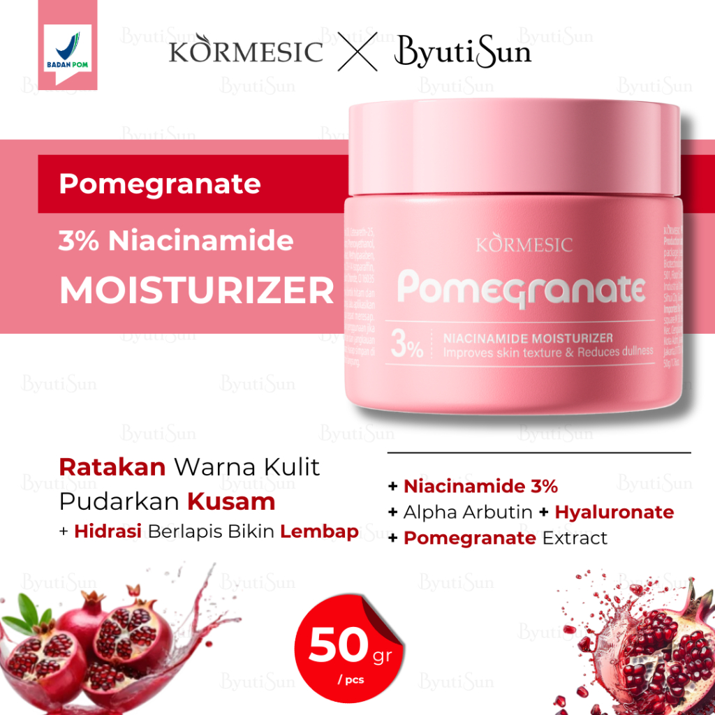 BPOM KORMESIC Pomegranate Niacinamide 3% Moisturizer Cream Krim Wajah Glowing Pelembap Kusam Flek
