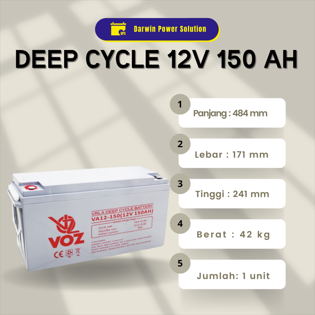 Voz Baterai VRLA Deep Cycle 12V 150Ah - Aki Kering VRLA Deep Cycle 12V 150Ah - Voz Baterai