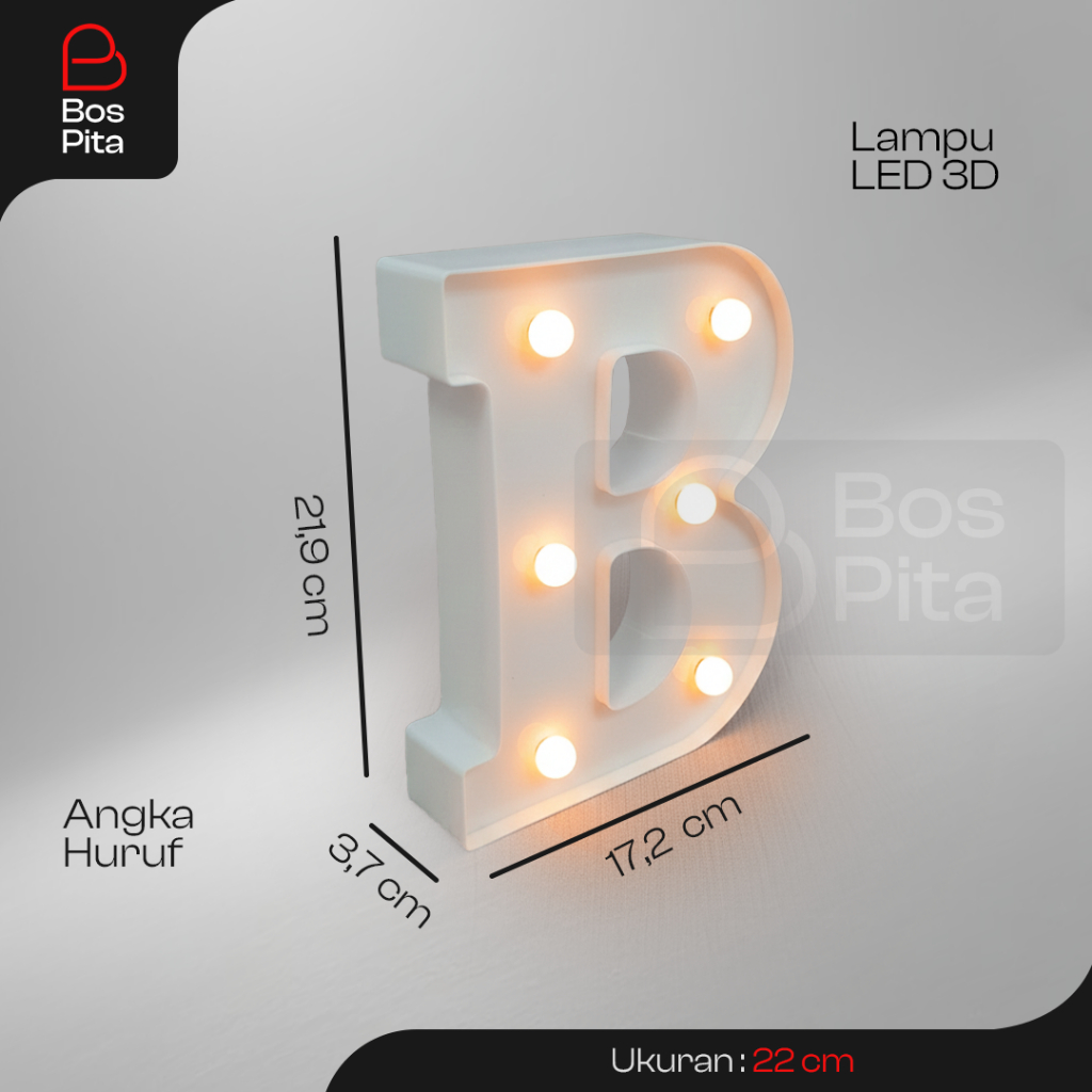 Lampu LED 3D Huruf Angka Ukuran 22 Cm Abjad Dekorasi Ulang Tahun Hiasan Dinding Kebutuhan Pesta