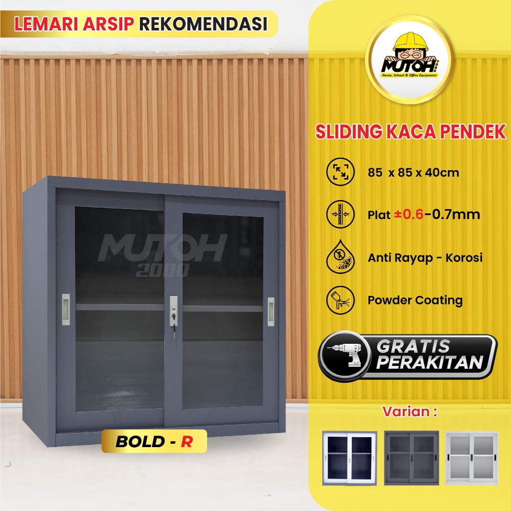 Lemari Arsip Besi Sliding Kaca PENDEK Lemari arsip kantor 2 Pintu MUTOH2000 Rekomendasi