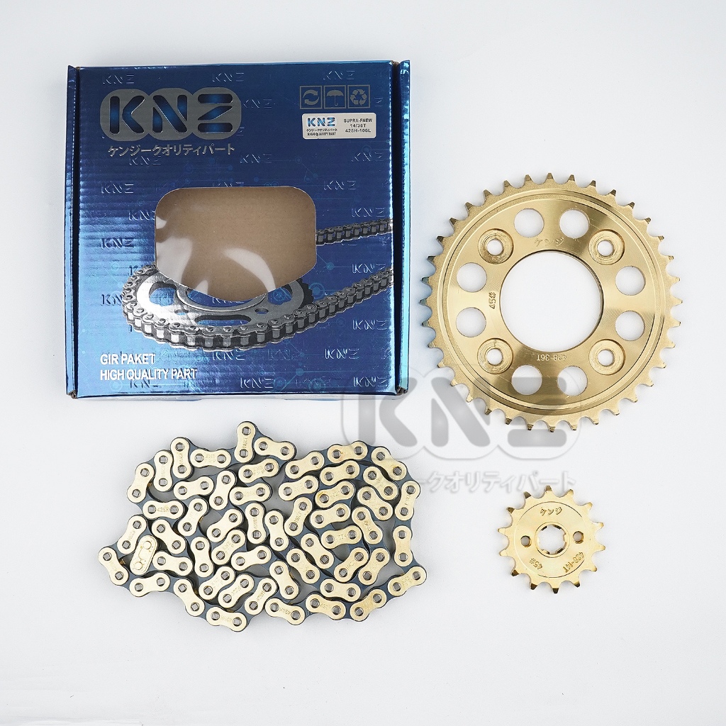 Knz Gear Set Rantai Gear Paket SUPRA FIT NEW 14/36T 428H - 106L Merk KNZ