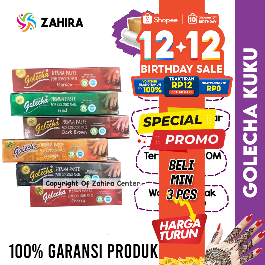 HARGA  PARTAI Min 3 Pcs HENA GOLECHA NAIL ART BPOM Untuk Kuku Pacar Cantik Halal Sah Sholat Ibadah