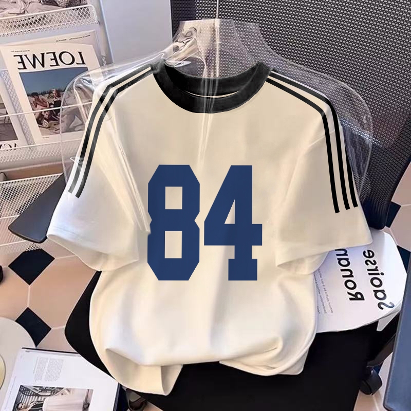 XZHAINV Kaos lengan pendek wanita gaya Korea dengan motif angka 84/pakaian wanita lengan pendek puti