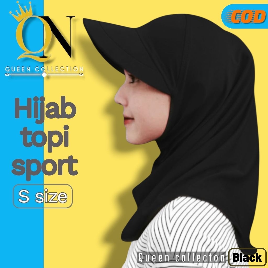 QN-KERUDUNG TOPI SPORT (S-SIZE) JILBAB Topi olahraga, hijab daily anti panas stylish-hitam