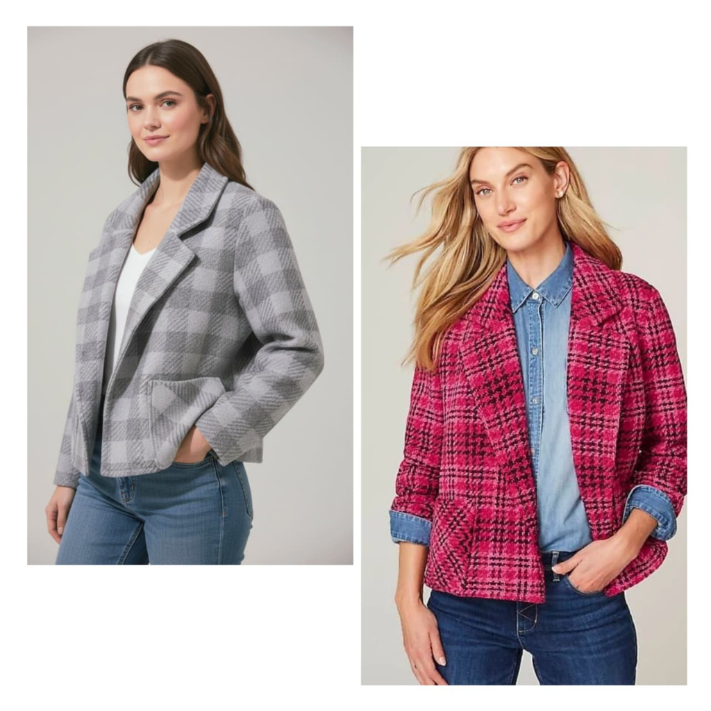 Jacket J.Jill Chenille Plaid Swing Knit Jackets