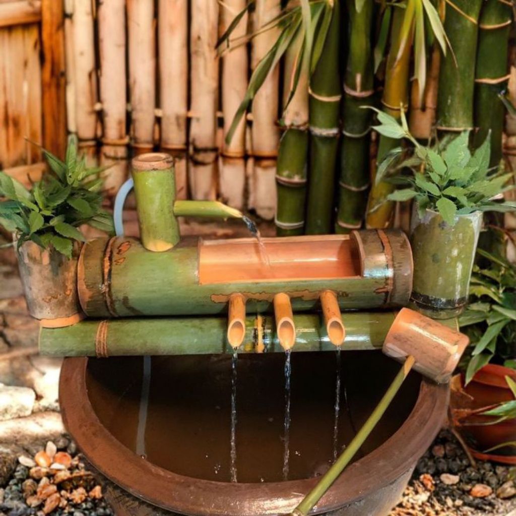Pancuran air bambu natural,hiasan kolam ikan