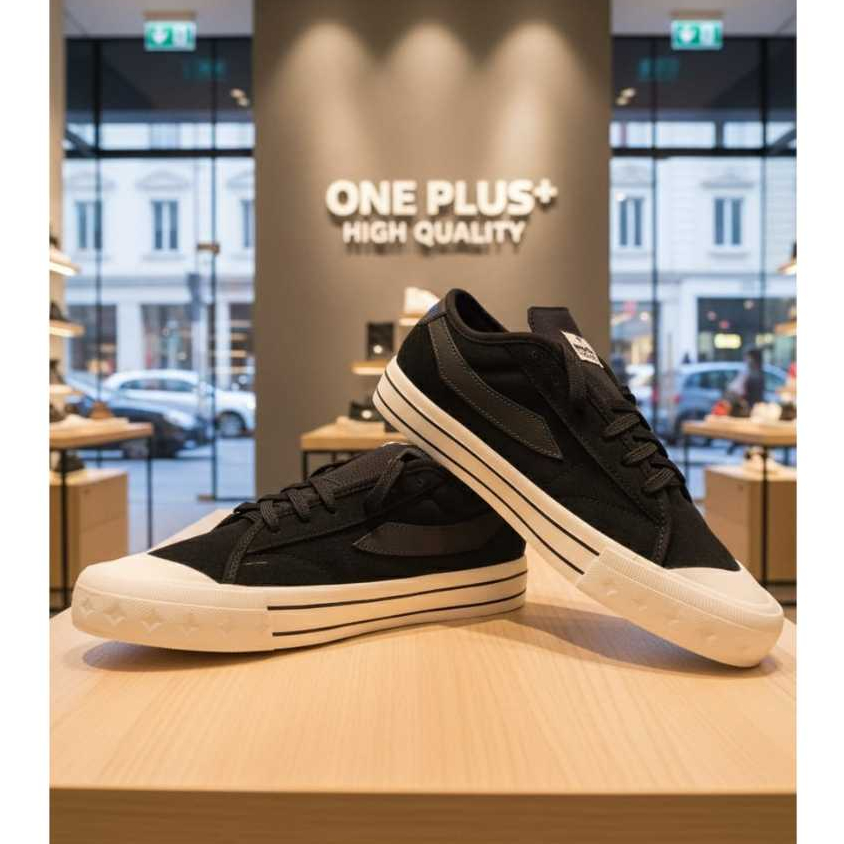 [ONEPLUS] Delta Street - Hitam Strip Hitam | Sneakers Kasual Sepatu Kets Spatu Cewe Sneaker Cowo Ori