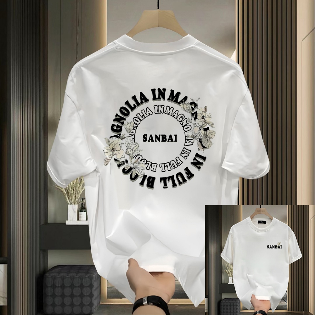 *COD* kaos pria katun ringan kerah bundar ukuran besarPola karangan bunga huruf melingkarkaos bergam