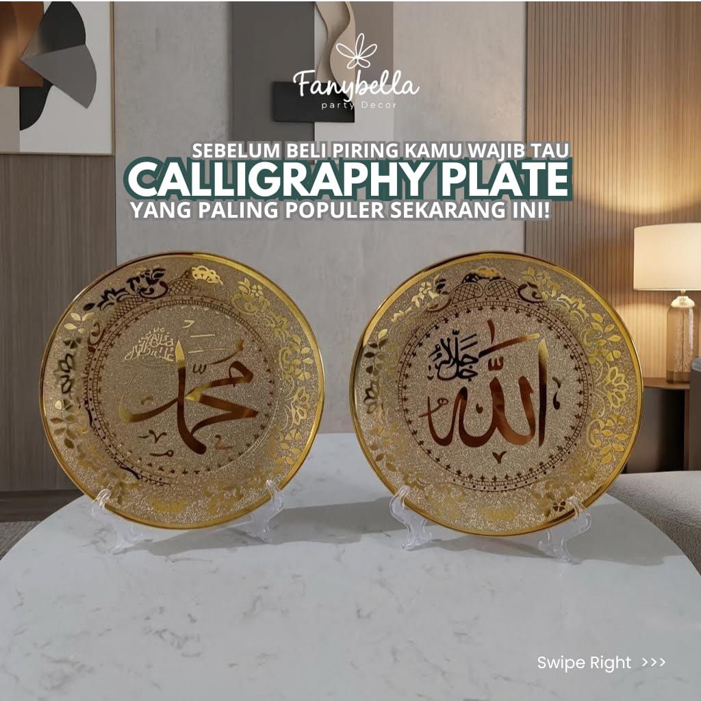 PIRING KERAMIK KALIGRAFI EMAS IMPORT DEKORASI HIASAN RUMAH