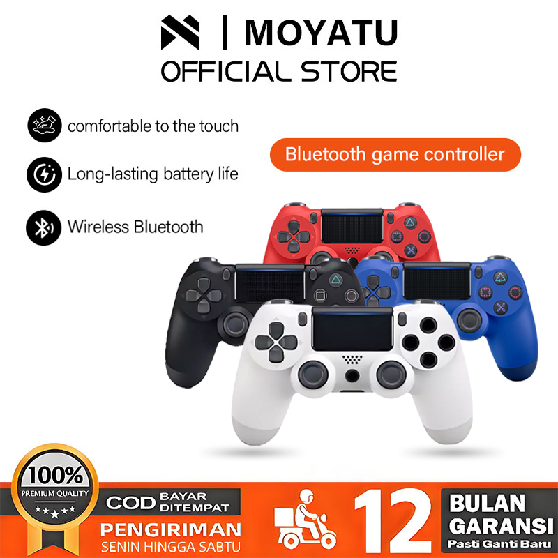 Gamepad Wireless, Stik Game Bluetooth untuk PS4, PC, Android, HP - dengan Getar, LED, Touch Bar & Ba