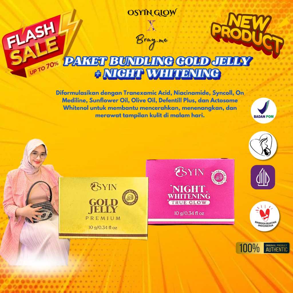 PAKET Bundling Gold Jelly Premium + Night Whitening True Glow Osyin Glow