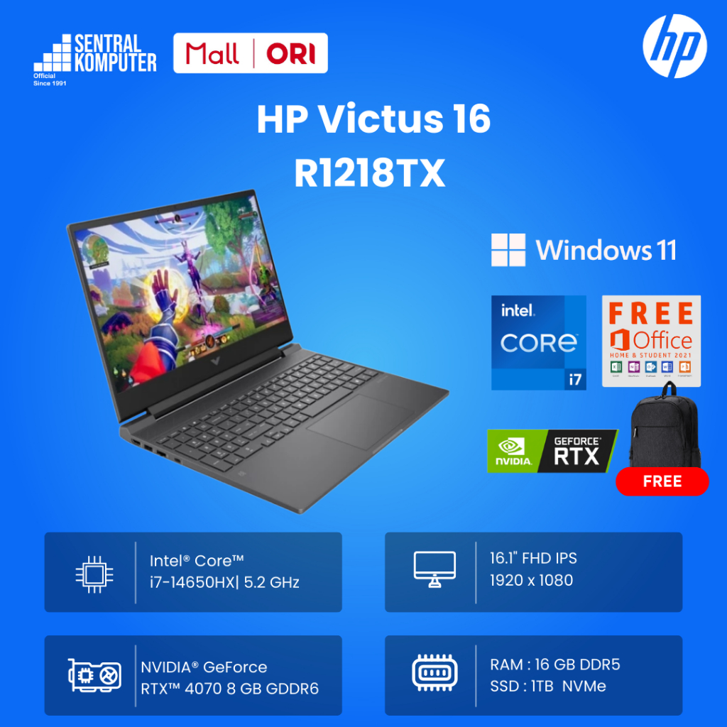 HP VICTUS 16 R1218TX I7 14650HX RTX 4070 16GB 1TB OHS 16.1FHD 144HZ